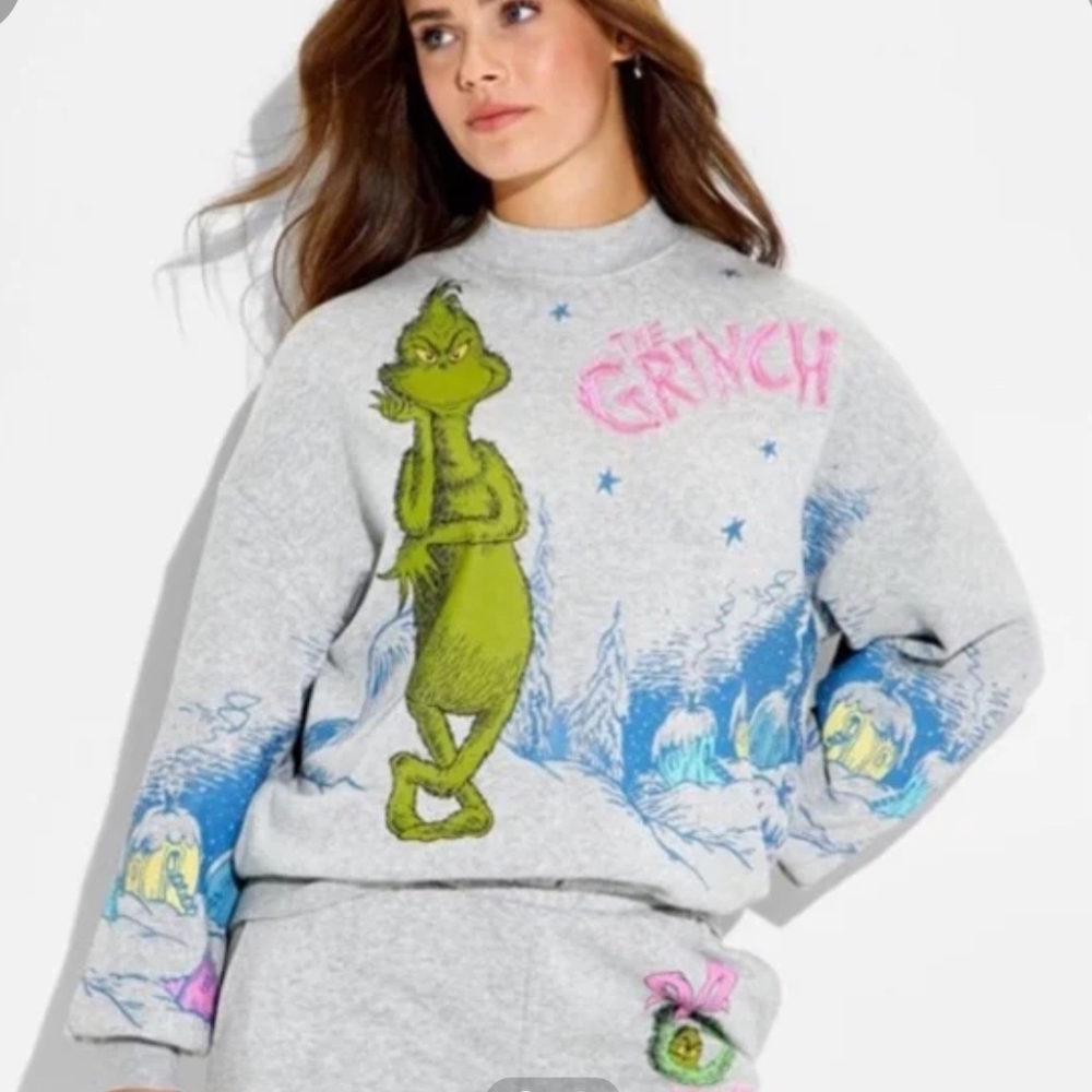 The Grinch Graphic Women's Crew Neck Sweater - Gray XXL